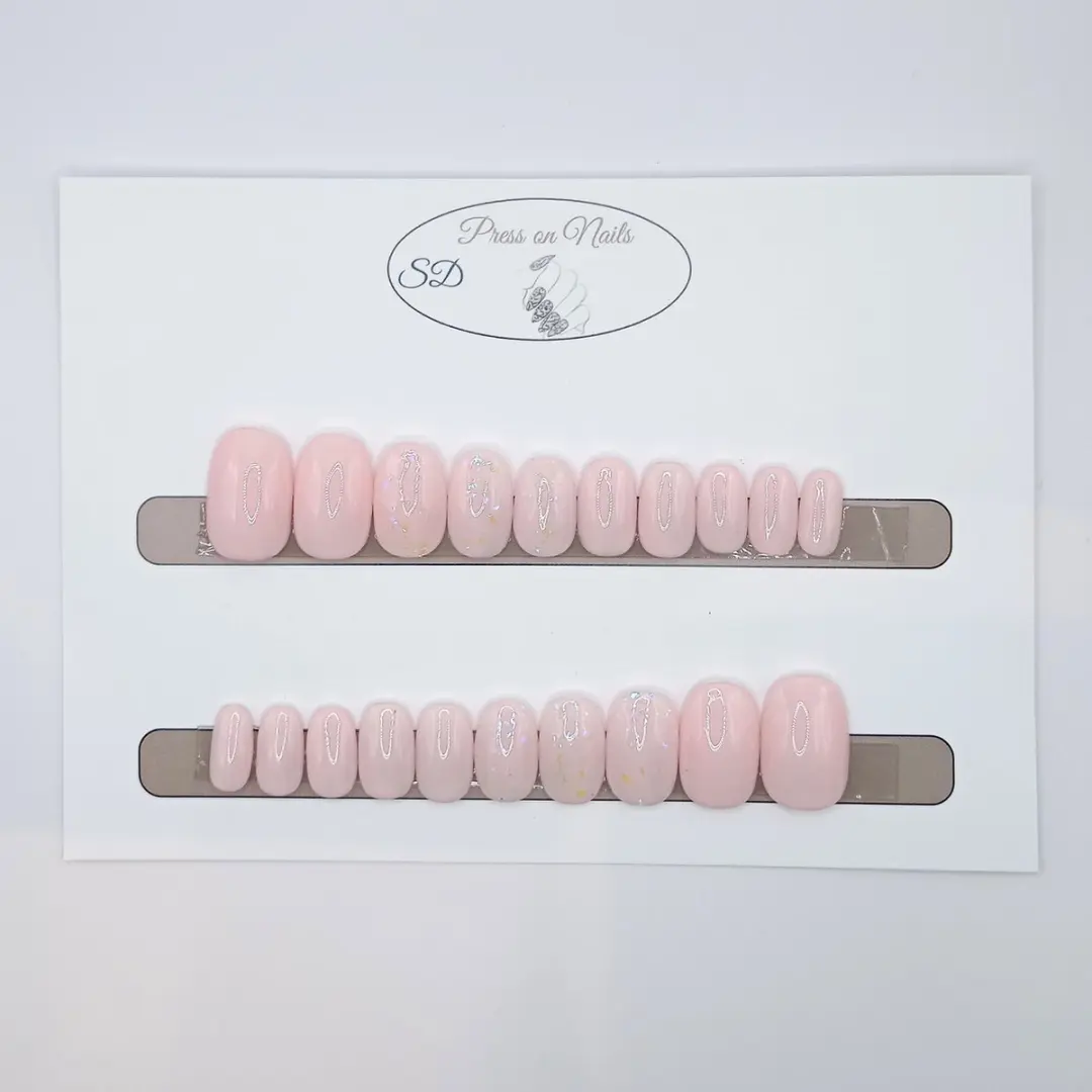 SD Press on Nails B-19 Plaknagels - Nuderoze Glitter - 20 Stuks