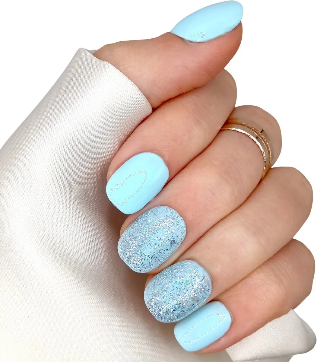 SD Press on Nails Blauw Glitter Nagelset
