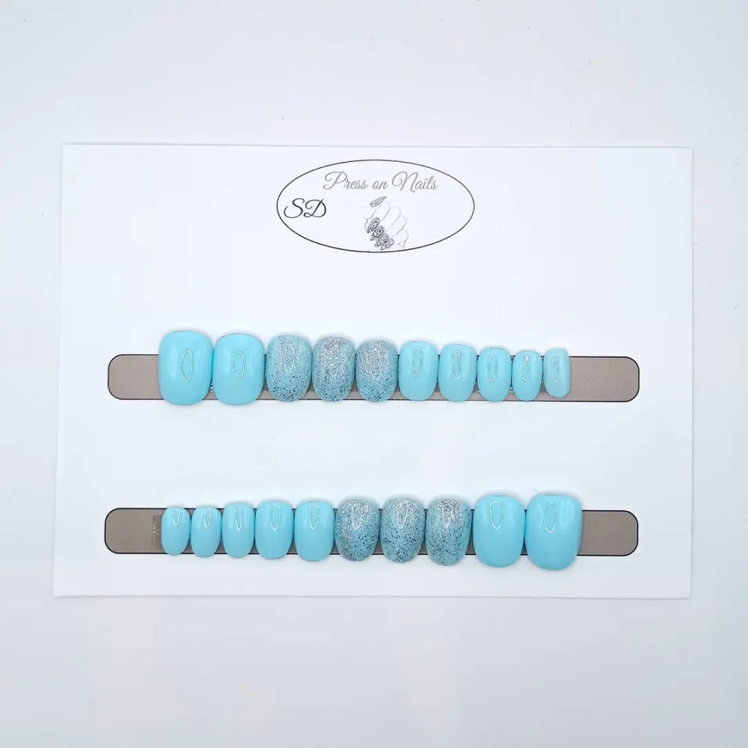 SD Press on Nails Blauw Glitter Nagelset - 20 Stuks - XS