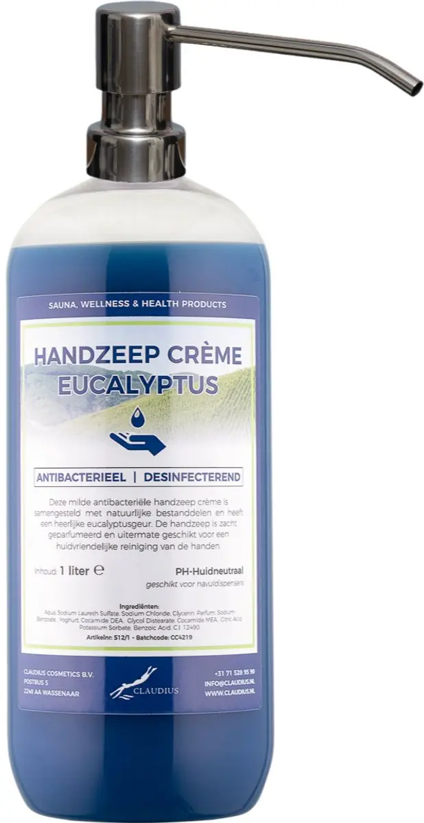 Splashbox Cosmetics Handzeep Crème Eucalyptus 1L - RVS pomp