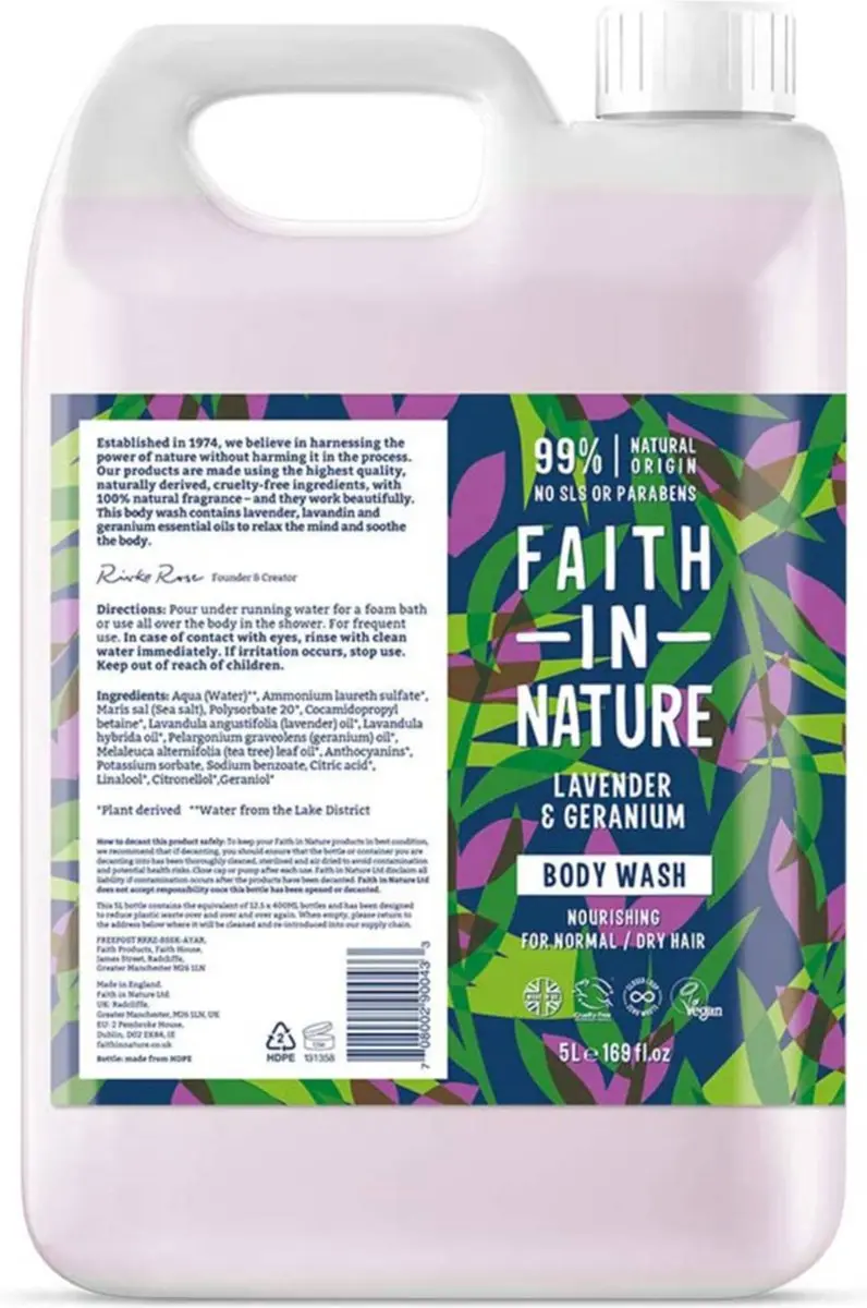 Faith In Nature Lavendel & Geranium Bad- en Douchegel 5L