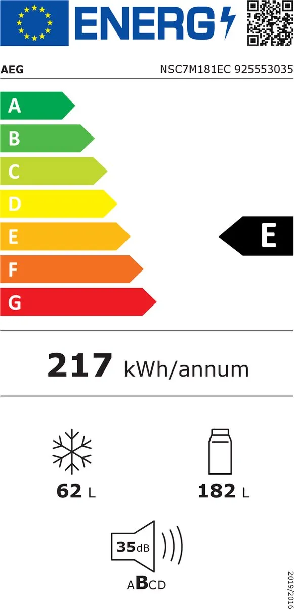 AEG NSC7M181EC Inbouw Koelvriescombi 178cm - 245L - Nofrost