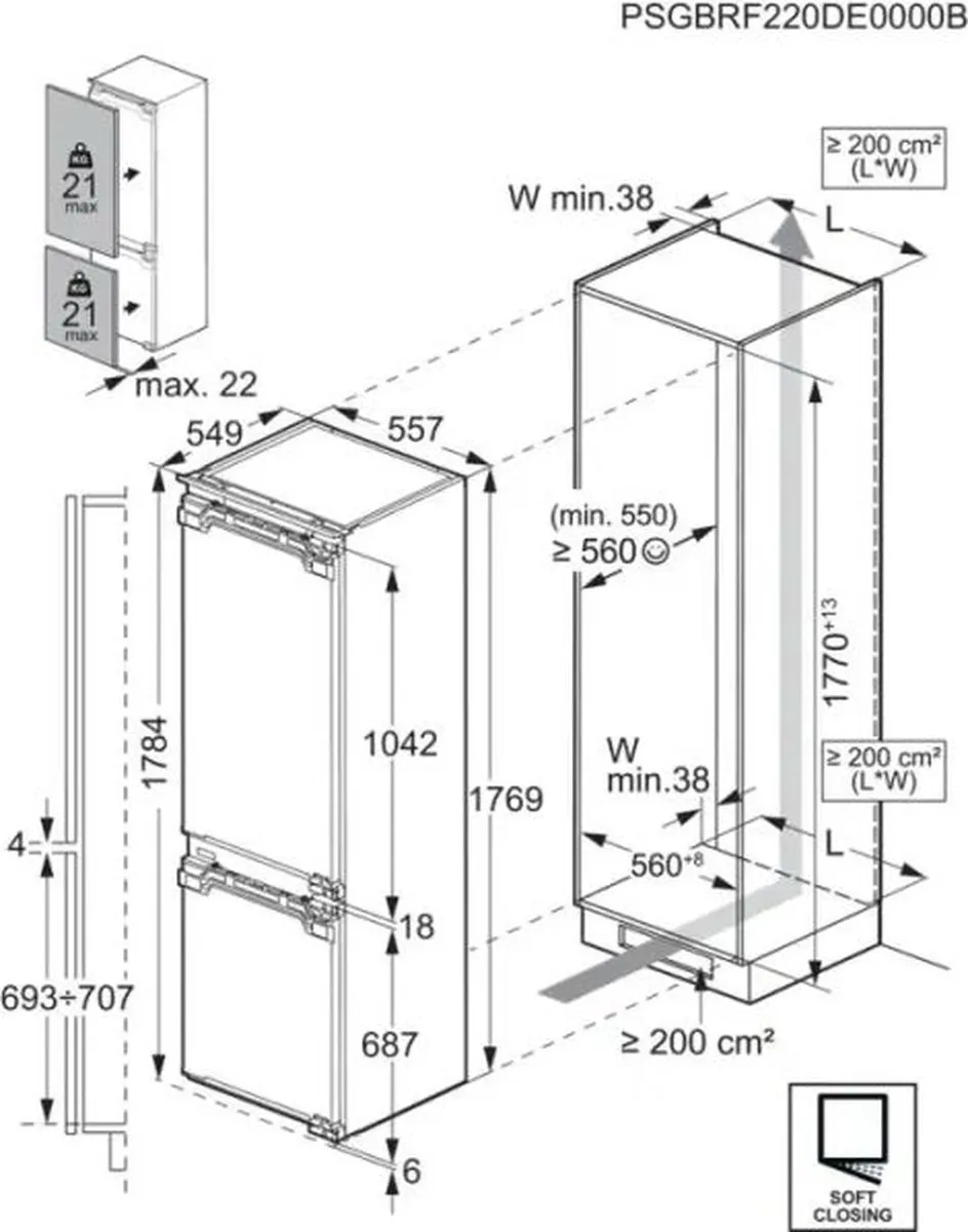 AEG NSC7M181EC Inbouw Koelvriescombi 178cm - 245L - Nofrost - afbeelding 6 van 6