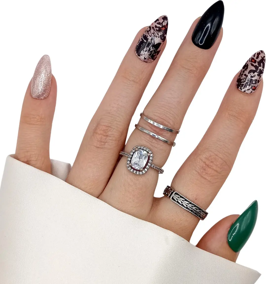 SD Press on Nails B-90 Plaknagels - 20 Stuks - Zwart Groen