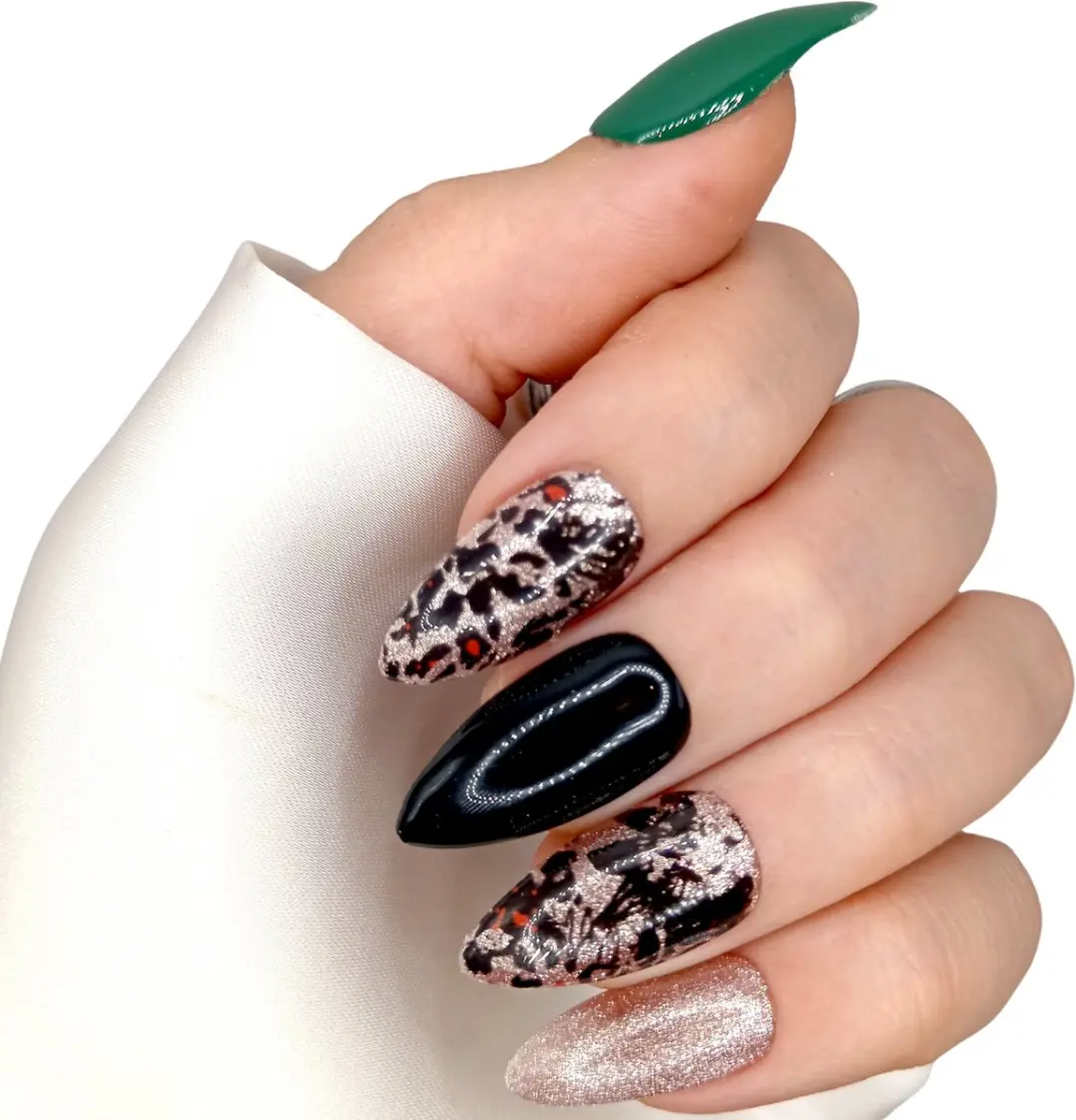 SD Press on Nails B-90 Plaknagels - 20 Stuks - Zwart Groen