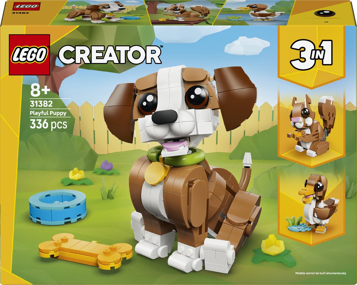 LEGO® Creator 3in1 Schattige dieren: Speelse Puppy - Dierenset - Bouw Om tot Eekhoorn of Eend - 31382