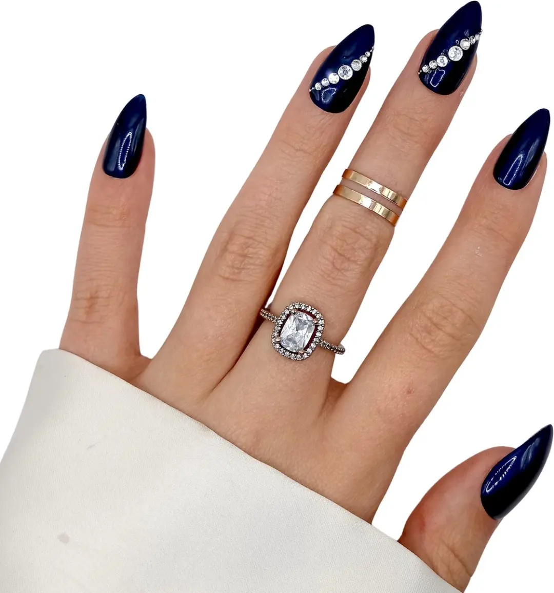 SD Press on Nails No. 131 The Spirit Plaknagels - Blauwe Rhinestones - 20 Stuks
