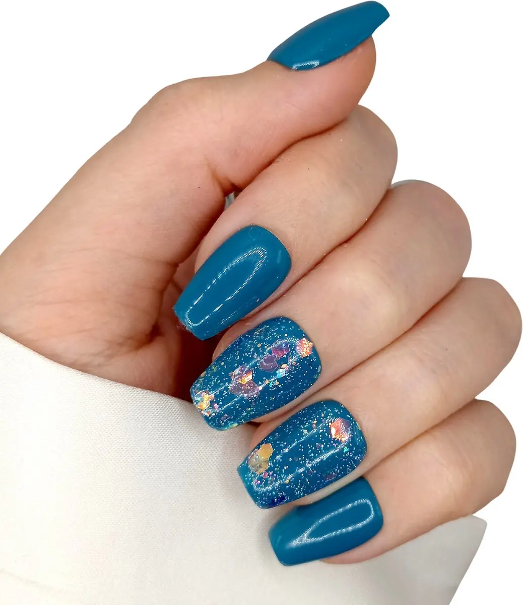 SD Press on Nails B-82 Plaknagels Blauw Glitter
