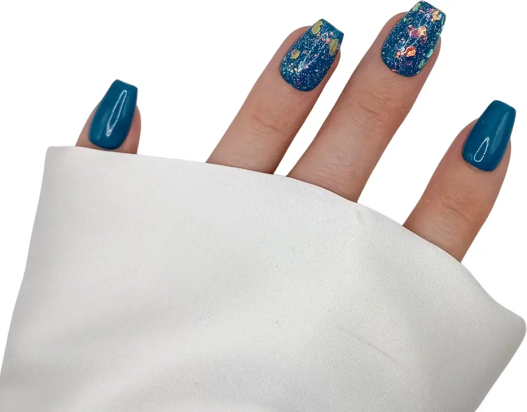 SD Press on Nails B-82 Plaknagels Blauw Glitter - 20 Stuks - M