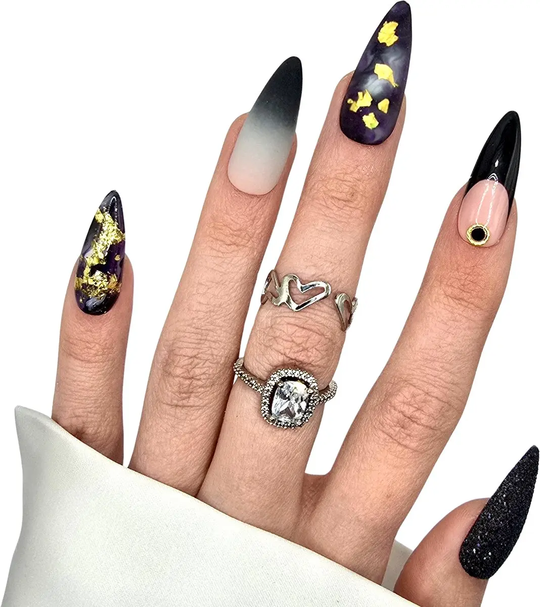 SD Press on Nails No. 117 Bewitched XL Stiletto - Paars-Zwart - 20 Stuks
