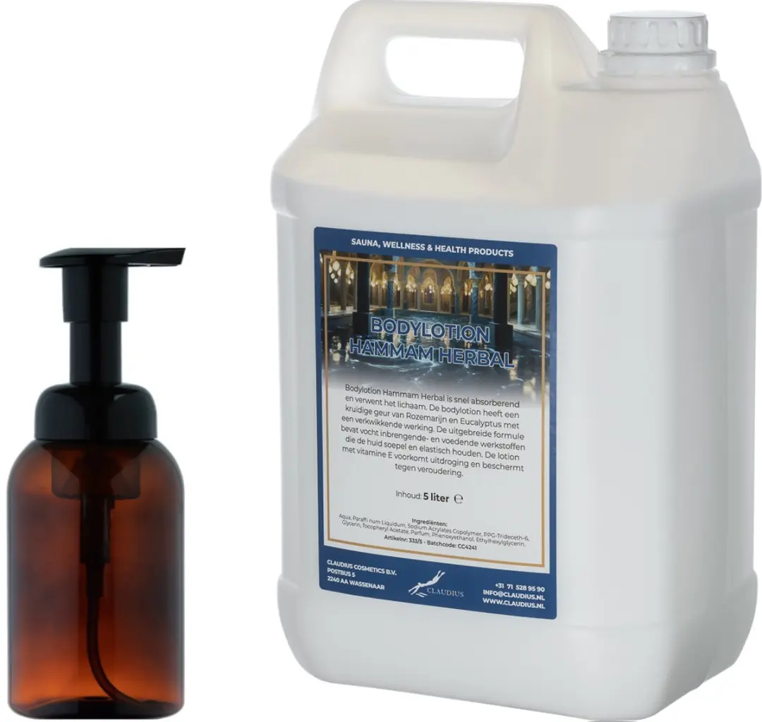Splashbox Cosmetics Zeepdispenser 300ml + Hammam Herbal Bodylotion 5L