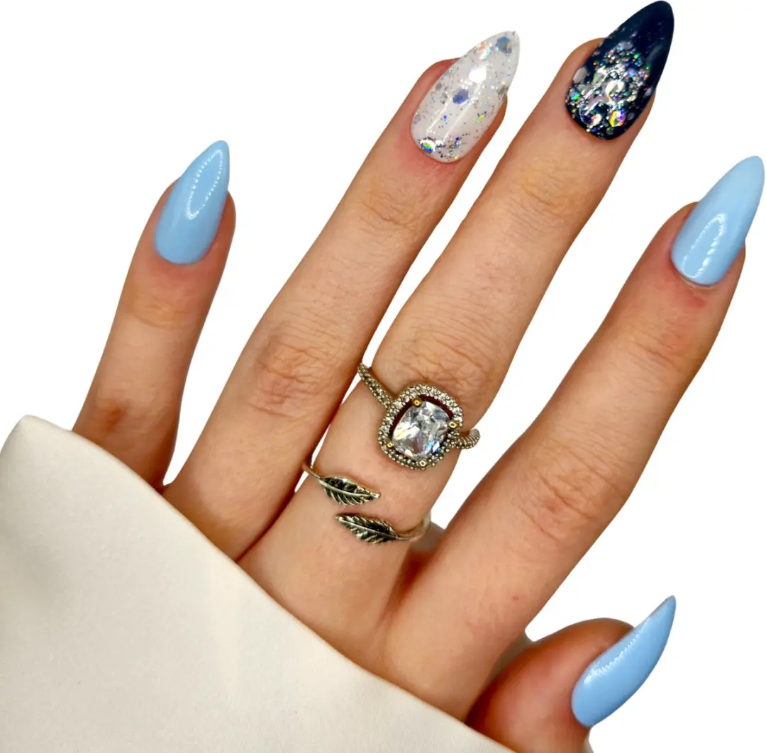SD Press on Nails B177 Plaknagels - Medium Stiletto - Blauw Glitter - 20 Stuks
