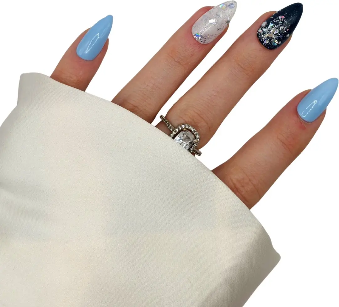 SD Press on Nails B177 Plaknagels - Medium Stiletto - Blauw Glitter - 20 Stuks
