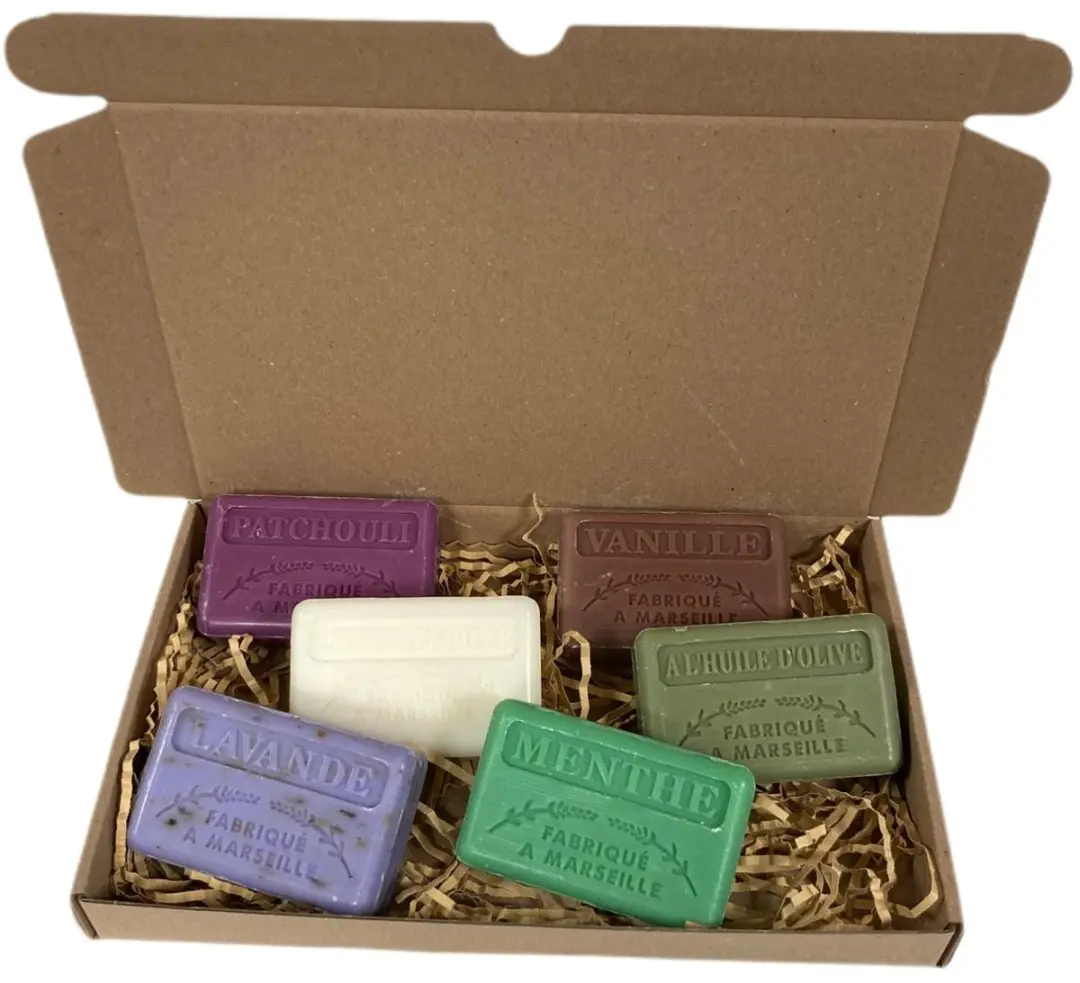 Savon de Marseille Zeepset 6 Stuks - Patchouli/Chevrefeuille/Lavendel/Vanille/Olive/Munt