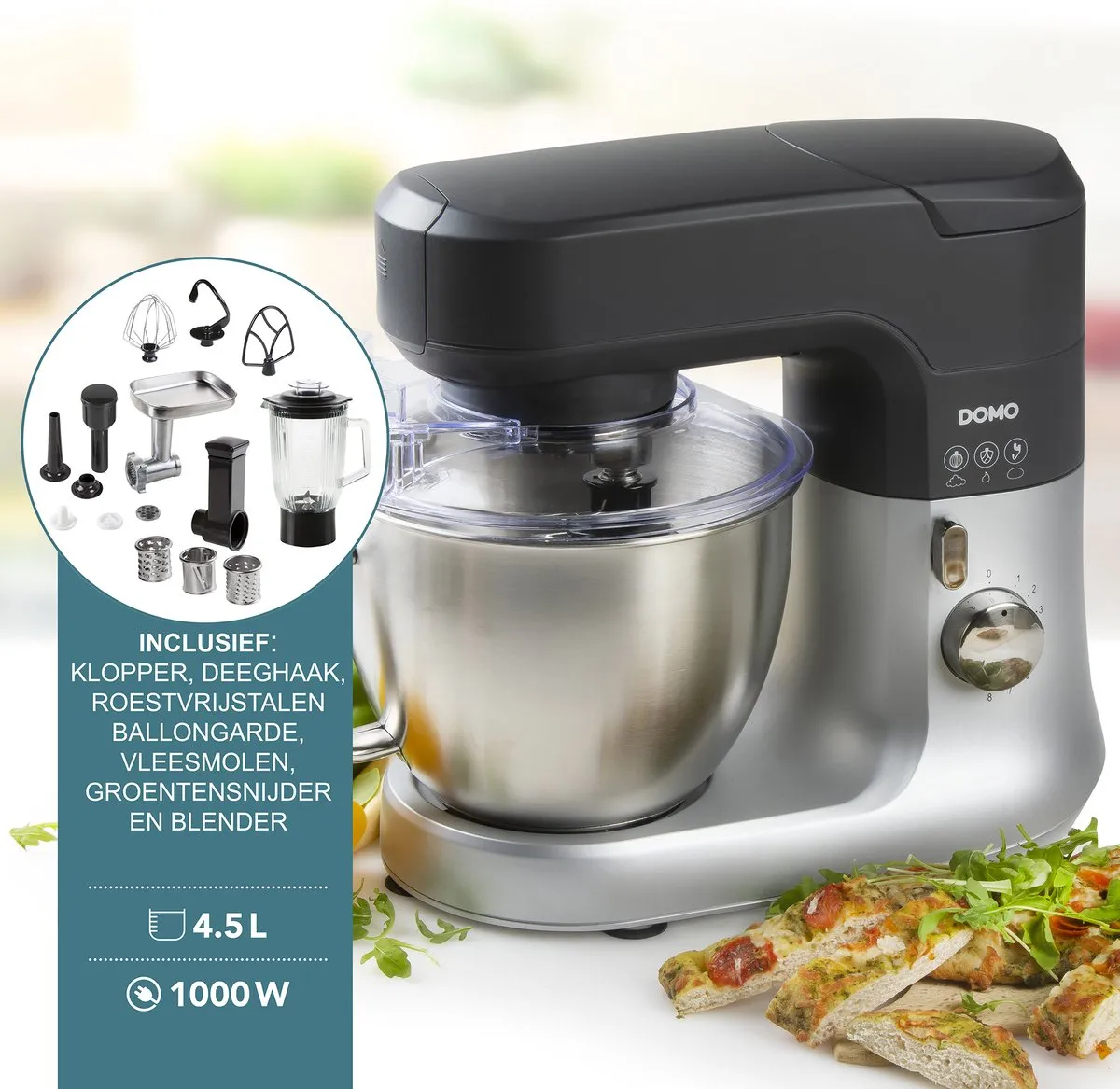 Domo DO9182KR Keukenmachine 1000W - 8 Snelheden - Zwart