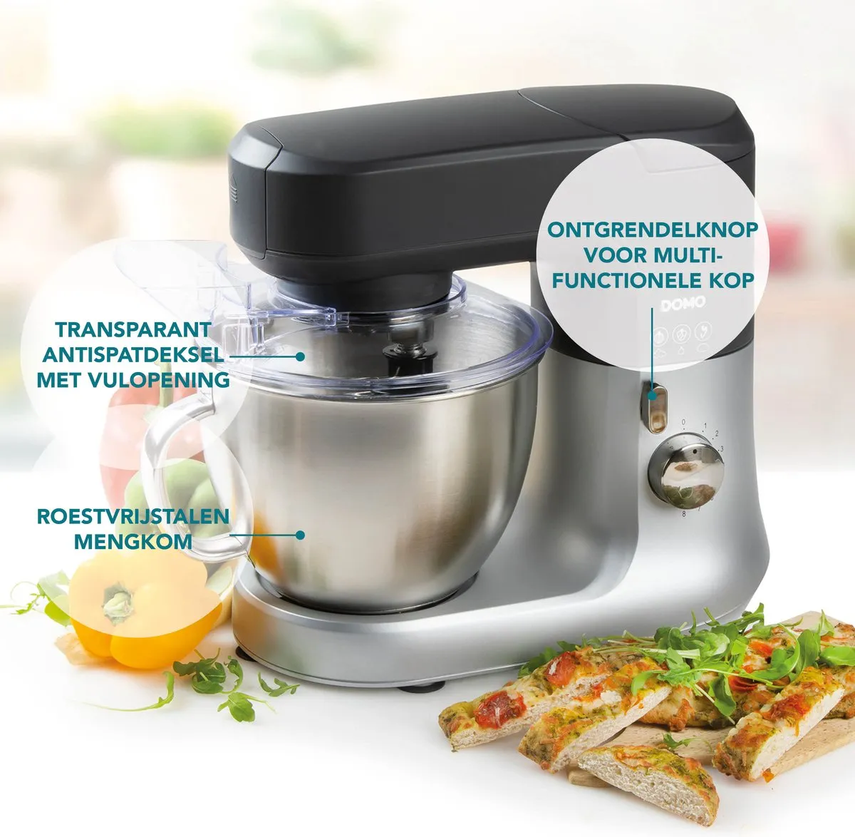 Domo DO9182KR Keukenmachine 1000W - 8 Snelheden - Zwart - afbeelding 6 van 6