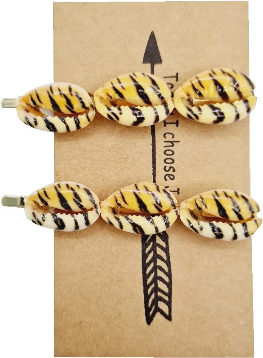 Haarsoires Schuifspeldjes 6cm - Geel Goud - Tijgerprint - 2 Stuks