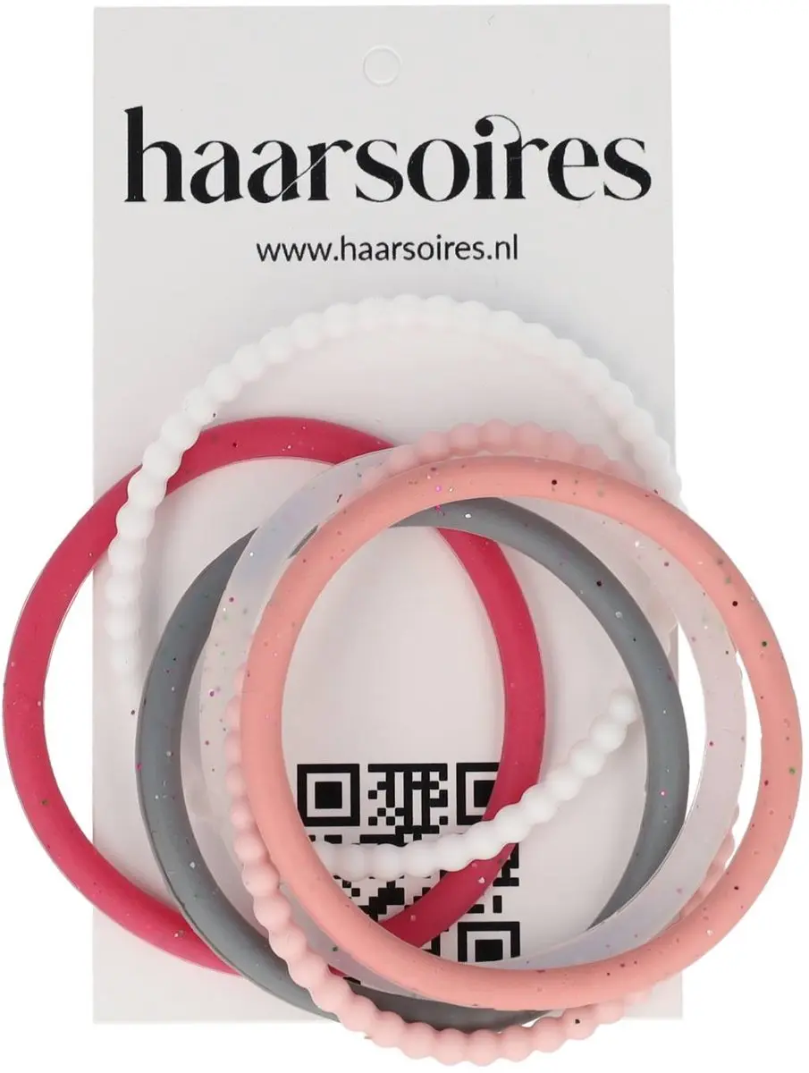 Haarsoires Basic Haarelastieken - Siliconen Anti-slip - Wit/Roze - 6 Stuks
