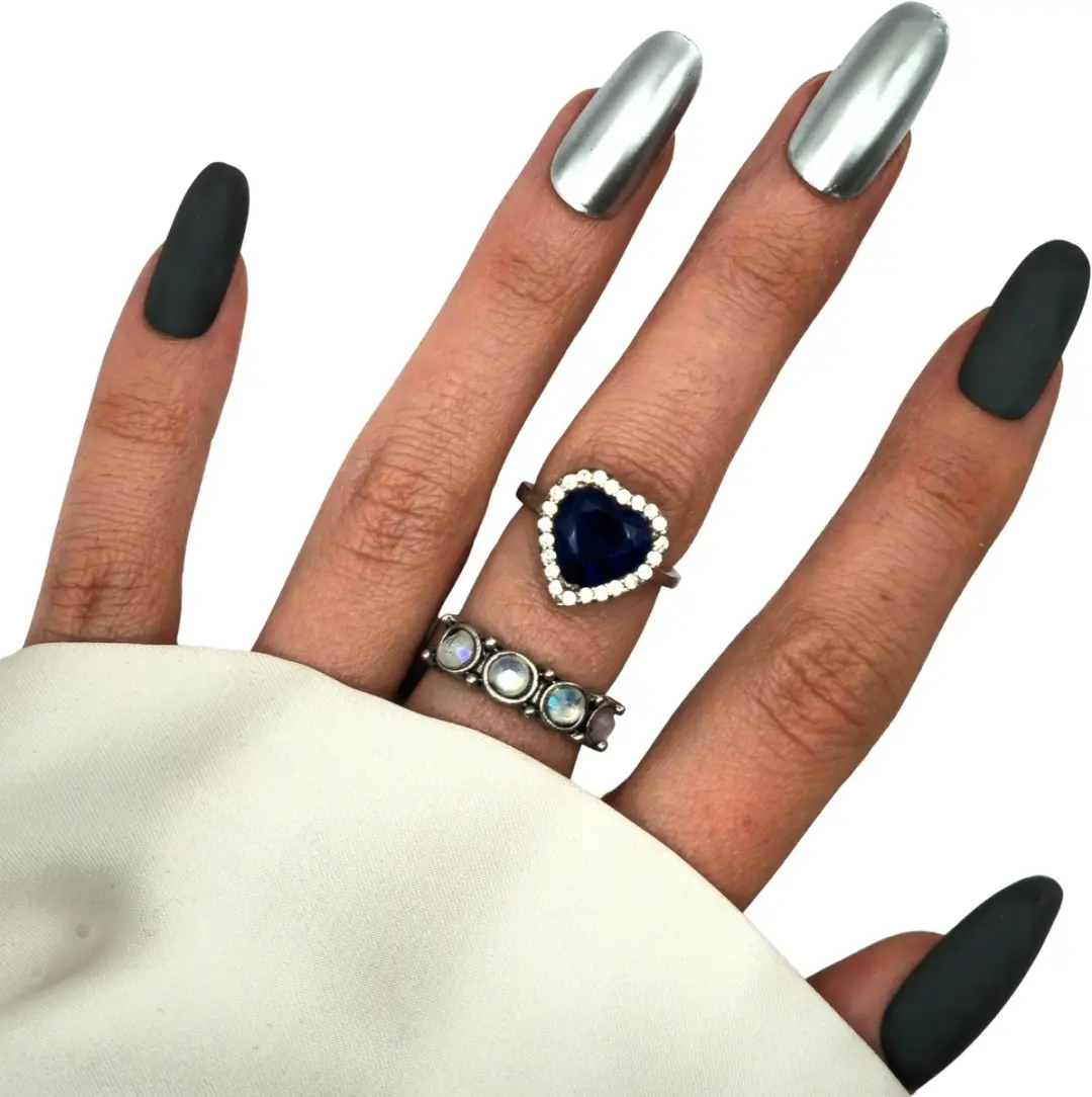 SD Press on Nails B-275 Plaknagels - Matte Grijs Metallic Silver - 20 Stuks