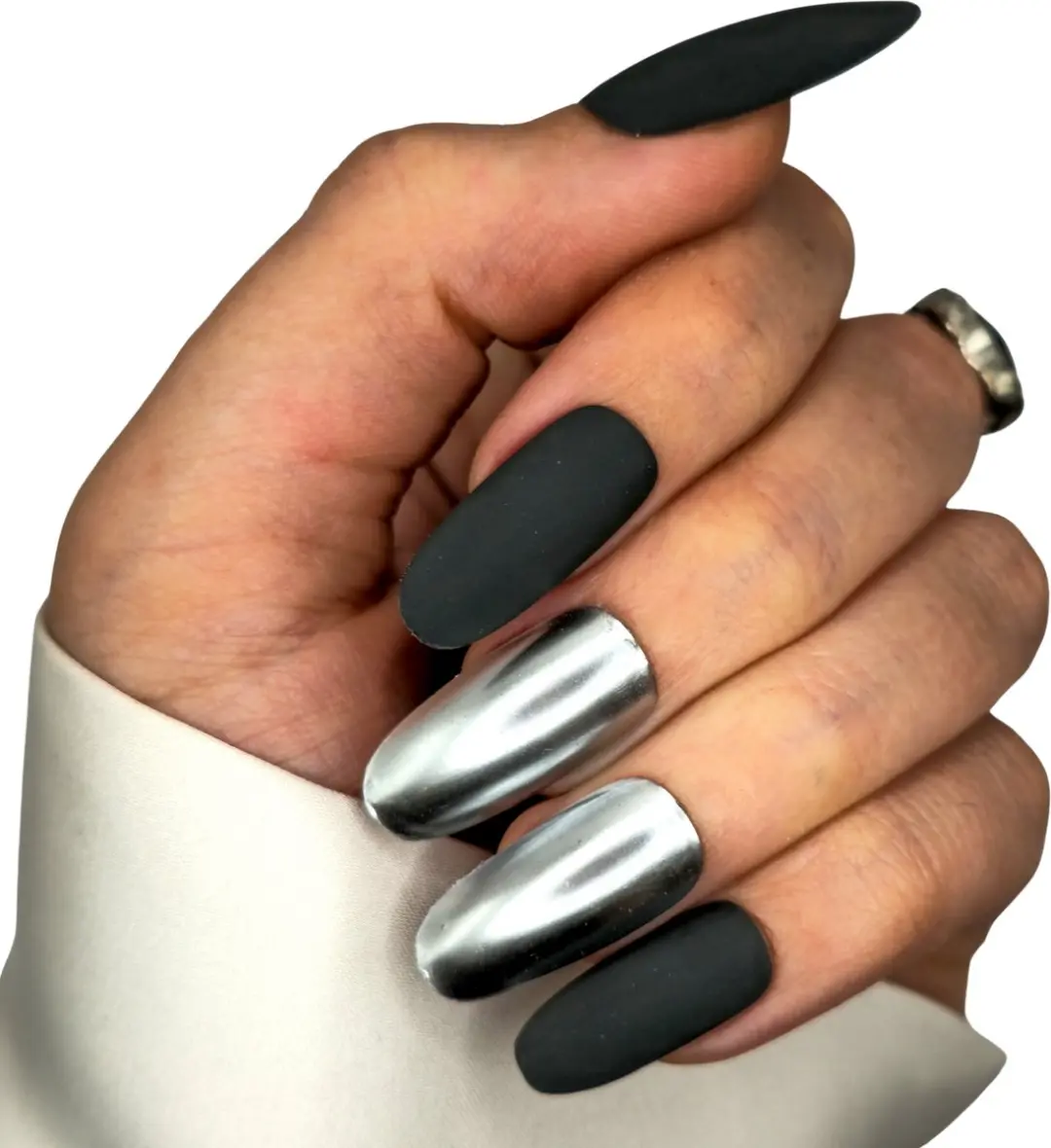 SD Press on Nails B-275 Plaknagels - Matte Grijs Metallic Silver - 20 Stuks