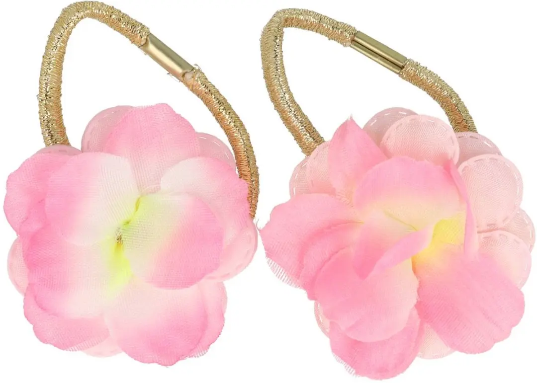Haarsoires Haarelastieken Bloem 5cm Goud Roze - Set van 2