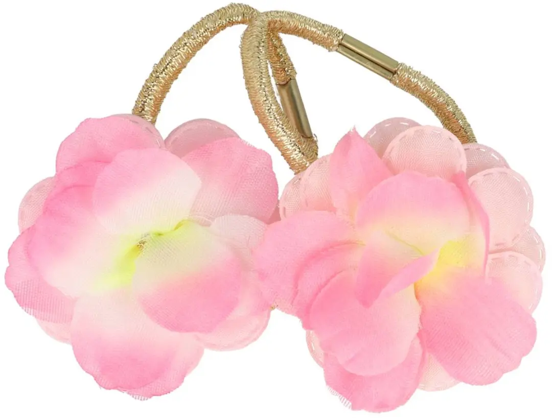 Haarsoires Haarelastieken Bloem 5cm Goud Roze - Set van 2