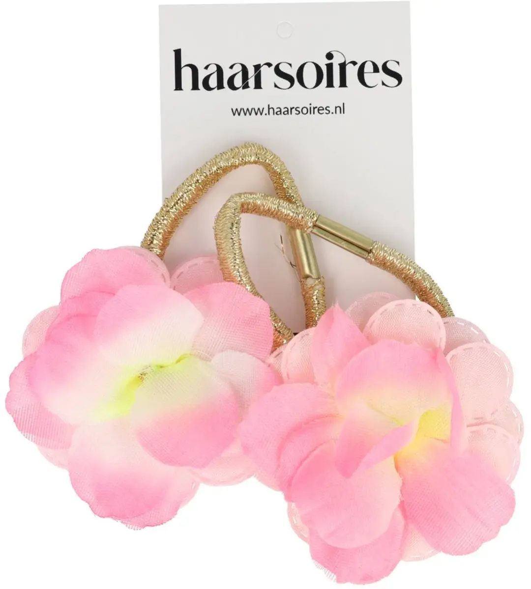 Haarsoires Haarelastieken Bloem 5cm Goud Roze - Set van 2
