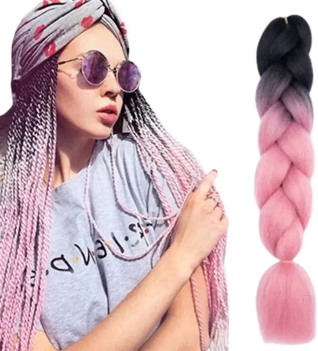 Haarsoires Imitatiehaar Jumbo Braids 60cm - Roze Zwart