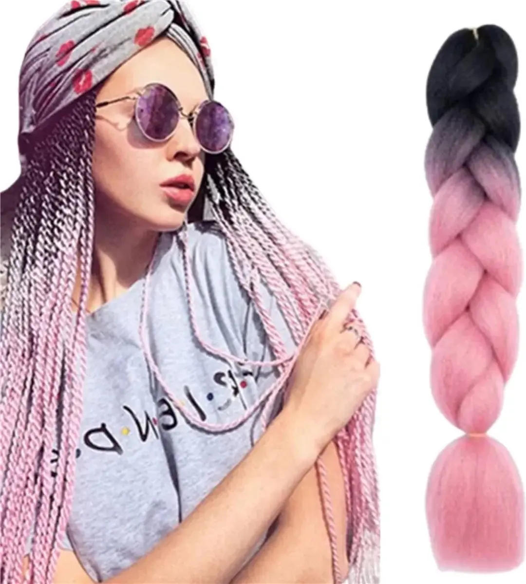 Haarsoires Imitatiehaar Jumbo Braids 60cm - Roze Zwart