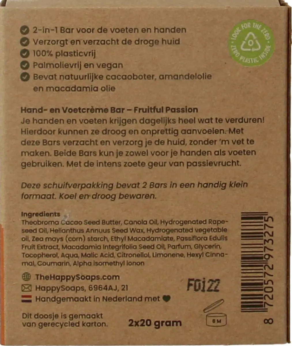 HappySoaps Hand- en Voetcréme Bar Fruitful Passion 40g
