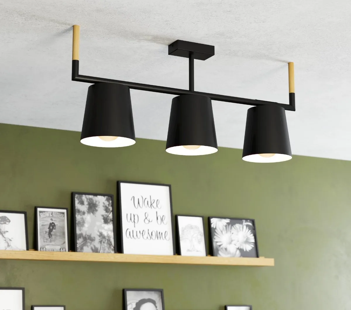 Eglo Lacey Plafondlamp E27 - 3x40W - Ø78cm - Hout/Staal Zwart/Bruin - afbeelding 6 van 6