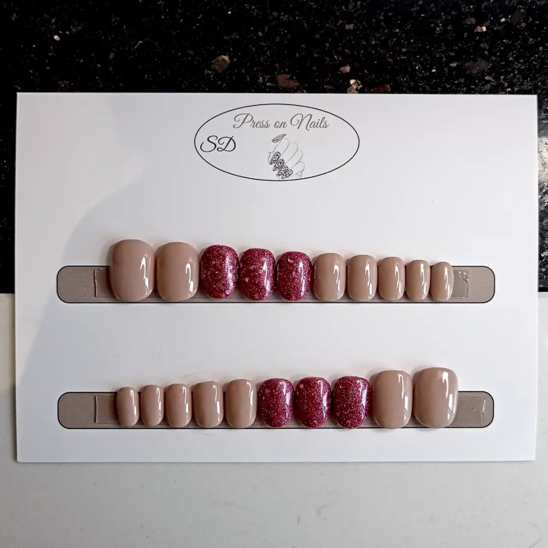 SD Press on Nails B-81 Plaknagels - Nude Roze Glitter - 20 Stuks