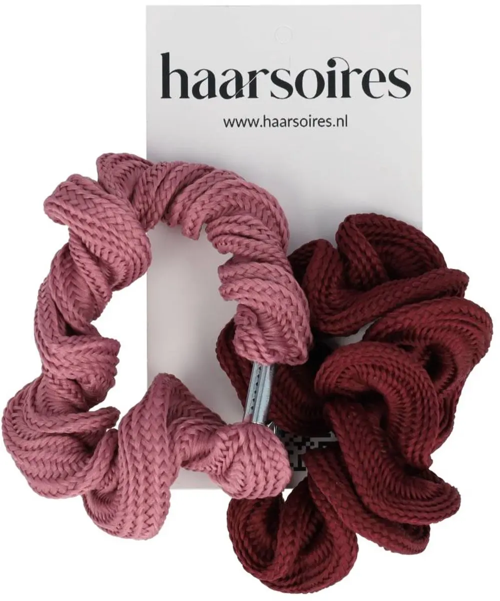 Haarsoires Haarelastieken Basic - Gedraaid Rood Roze - 2 Stuks