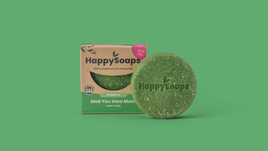 HappySoaps Aloë You Vera Much Shampo Bar + Bamboe Houder - 2x70g
