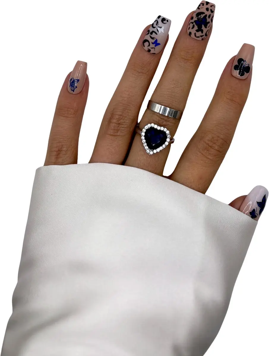 SD Press on Nails No. 47 Mariposa Plaknagels - 20 Stuks - Nude Blauw Vlinders