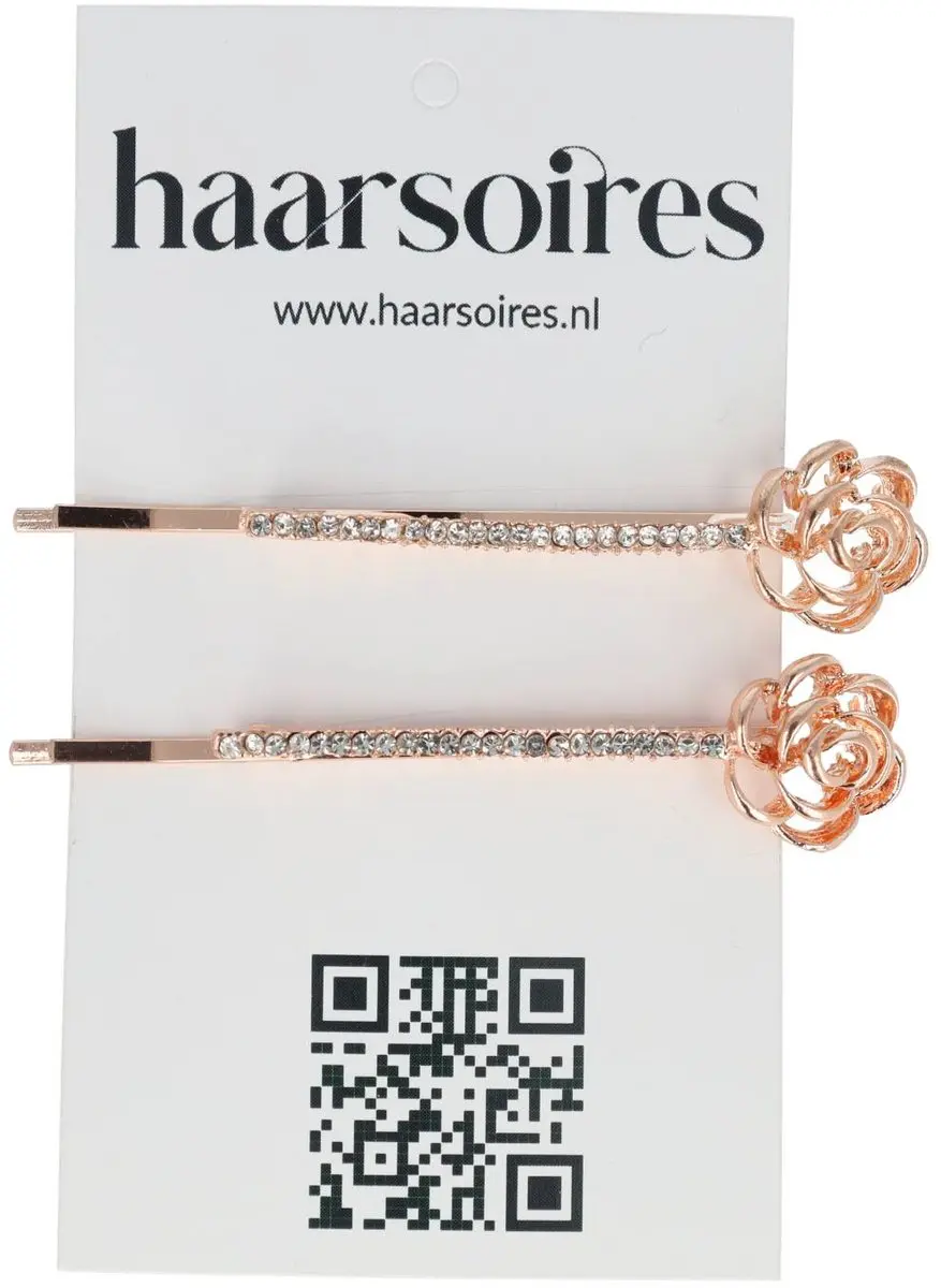Haarsoires Schuifspeldjes 6cm - Roos Bloem Strass - Koper - 2 Stuks