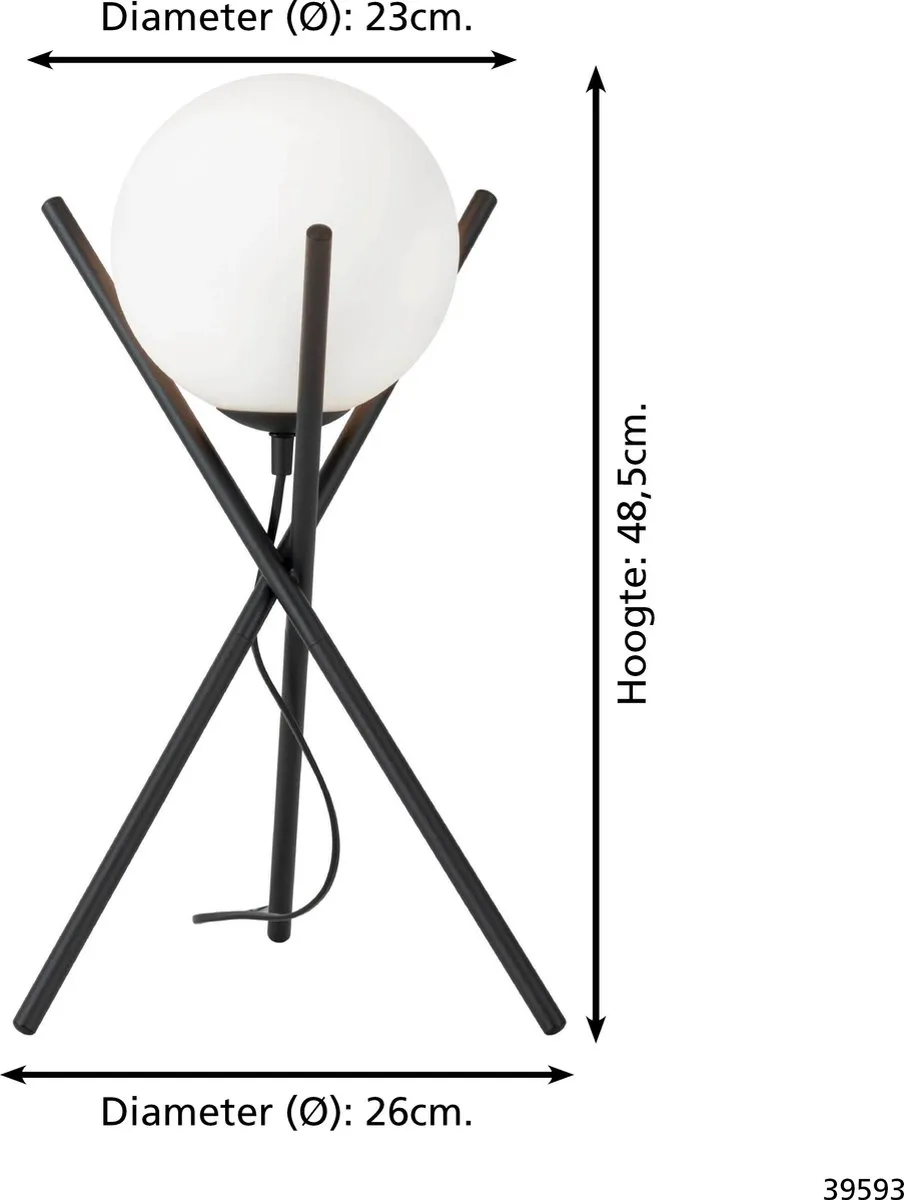 Eglo Salvezinas Tafellamp E27 - 48cm Zwart/wit Glas - afbeelding 6 van 6