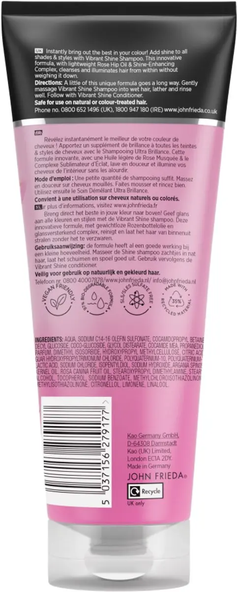 John Frieda Vibrant Shine Shampoo 250ml