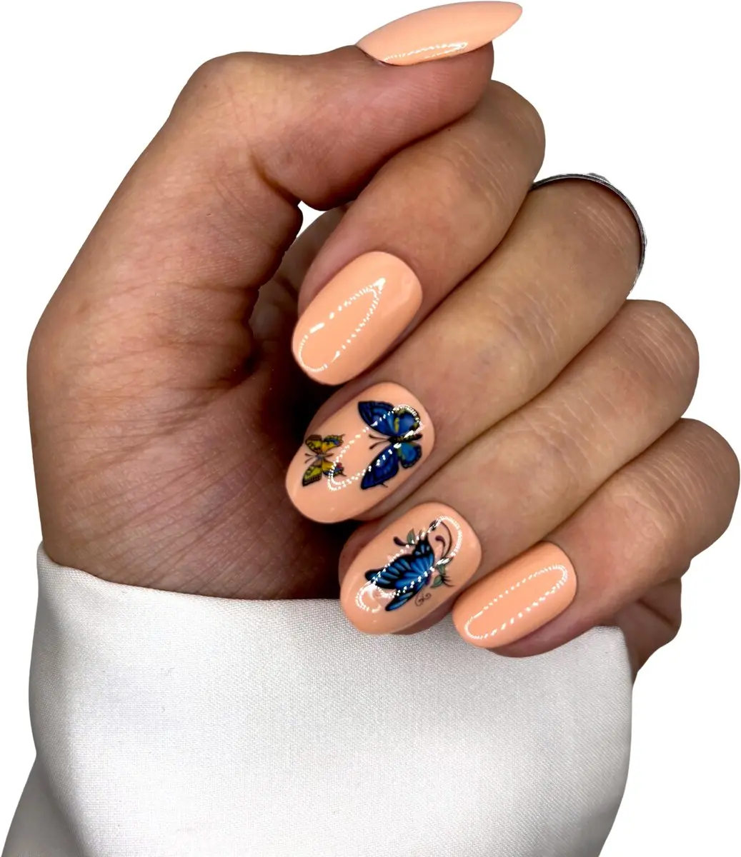 SD Press on Nails B11 Plaknagels Nude - 20 Stuks - Blauwe vlinders