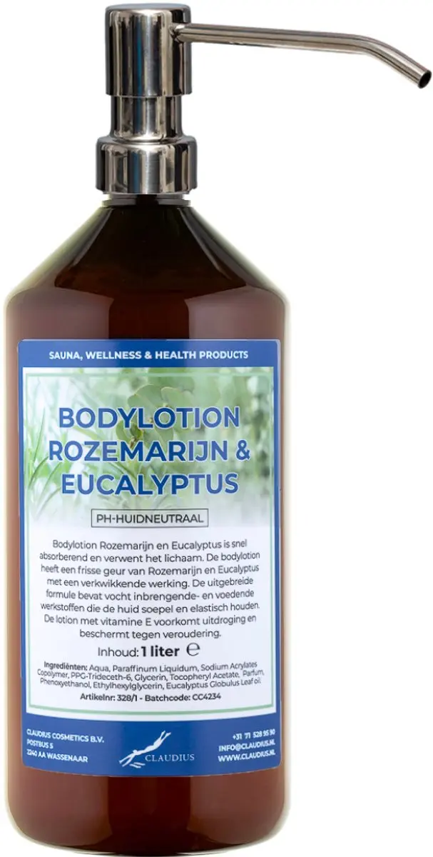 Splashbox Cosmetics Bodylotion Rozemarijn & Eucalyptus 1L - RVS pomp