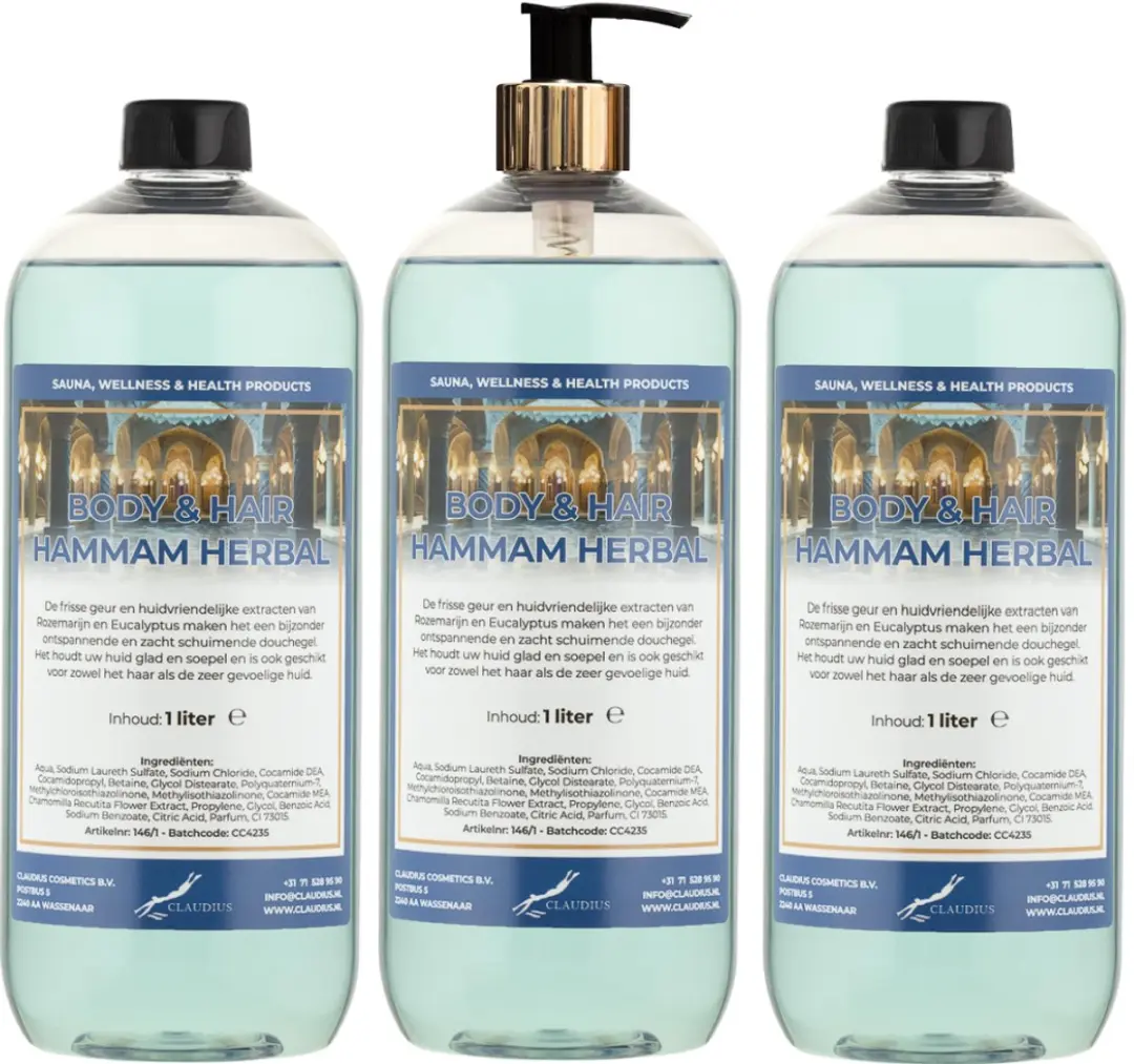 Splashbox Cosmetics Body & Hair Hammam Herbal 1L - 3 Stuks