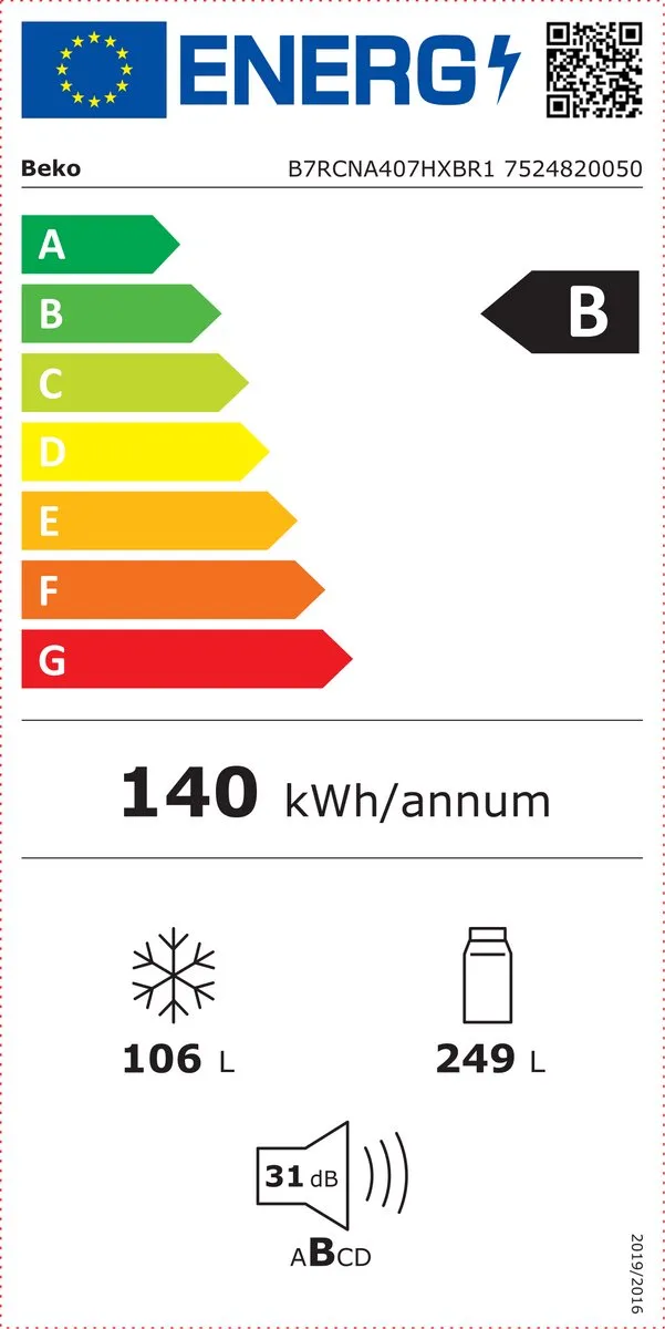 Beko B7RCNA407HXBR1 Vrijstaande Koelkast - 355L - Zwart/Antraciet