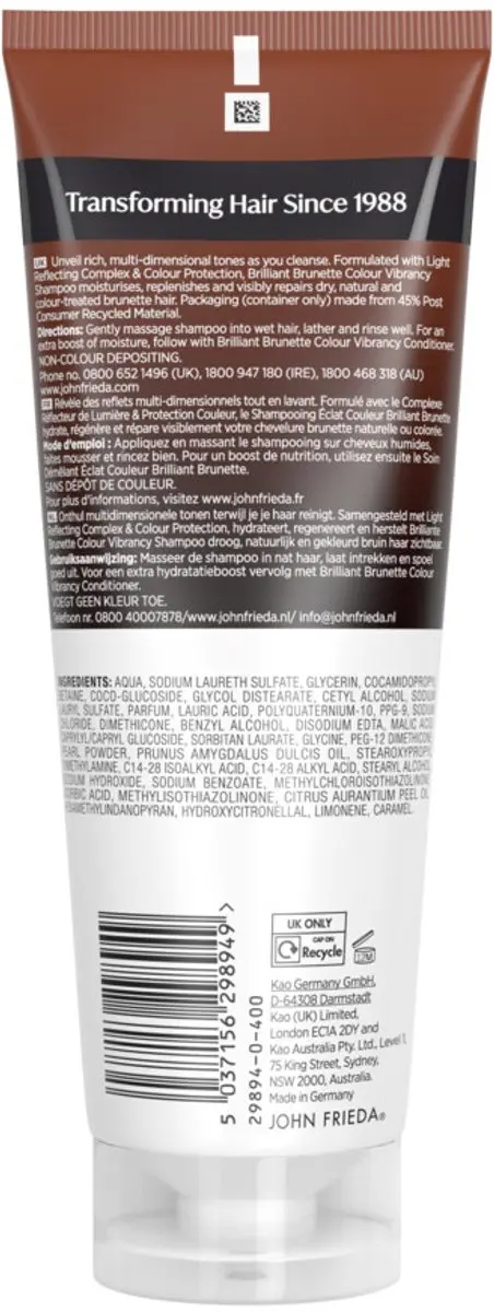 John Frieda Brilliant Brunette Shampoo 250ml