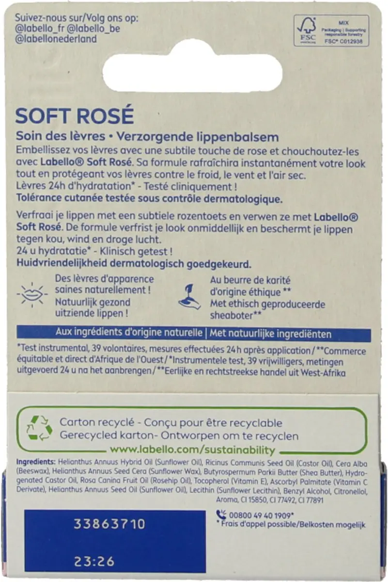 Labello Lippenbalsem Soft Rosé 24H - 4.8g