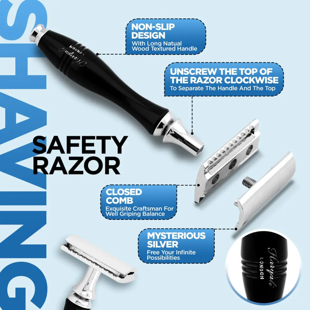 Haryali London Double Edge Safety Razor - Zwart - afbeelding 6 van 6