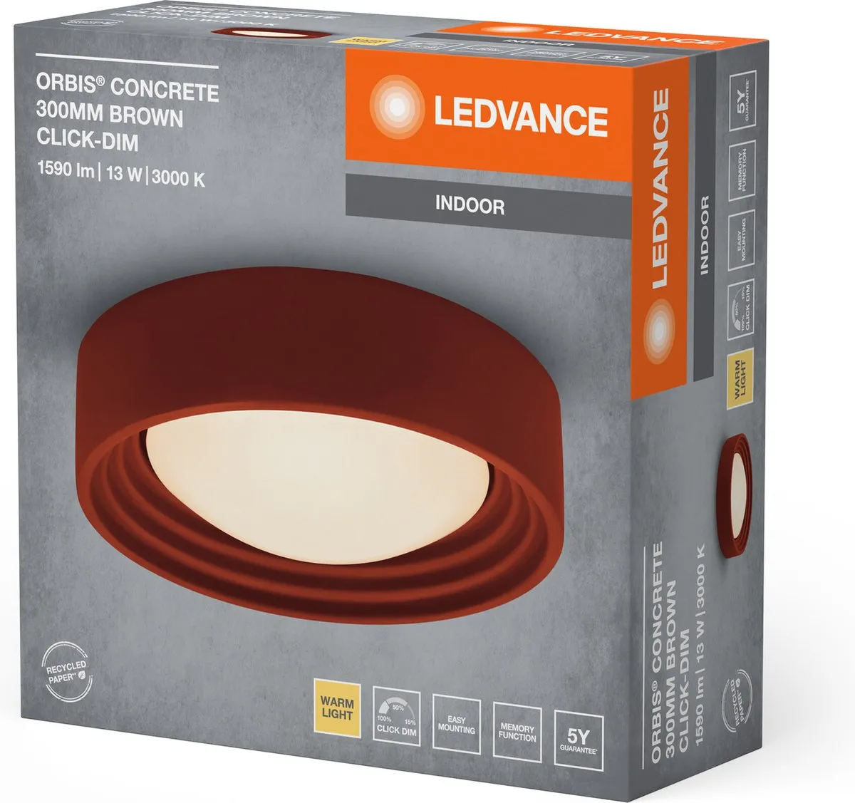 LEDVANCE Orbis Concrete Plafondlamp 13W 800lm - Bruin