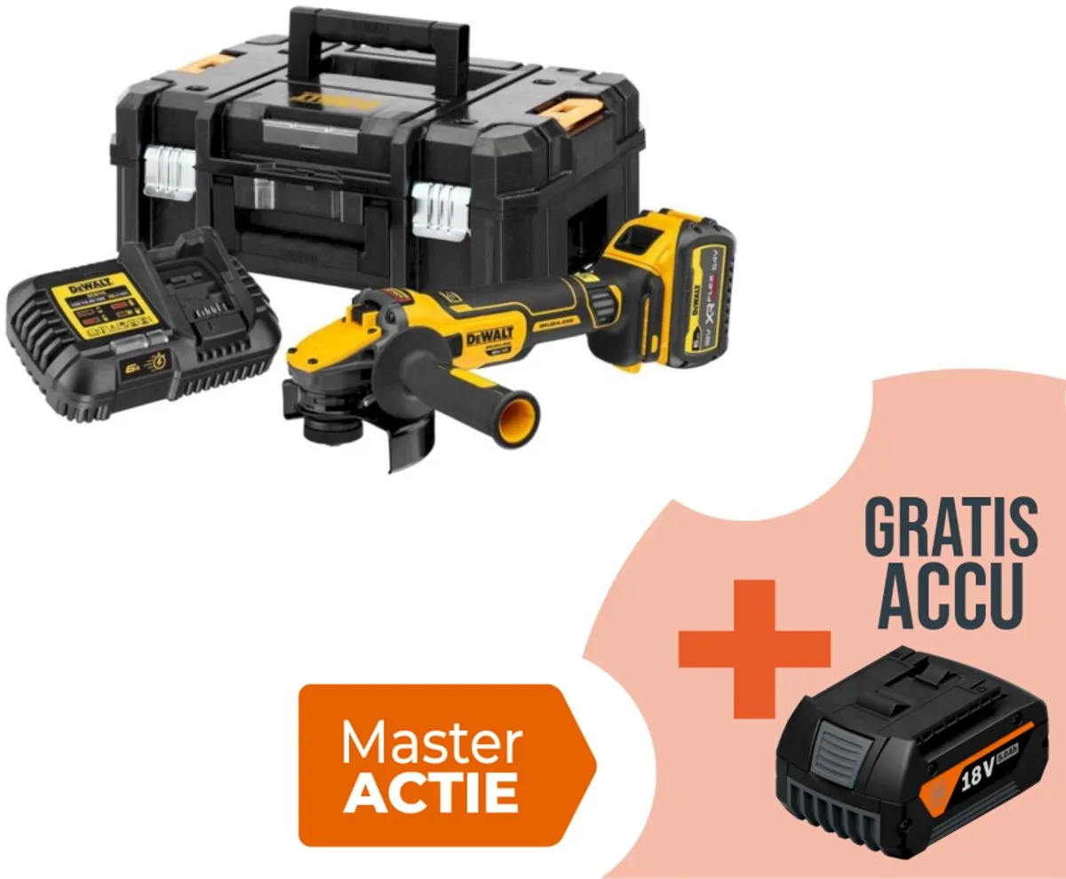 DeWalt DCG409VST1 Accu Haakse Slijper 125mm 18V - 6 Snelheden
