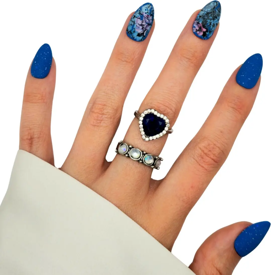 SD Press on Nails B-283 Plaknagels Blauw Glitter Matte Medium Almond - 20 Stuks