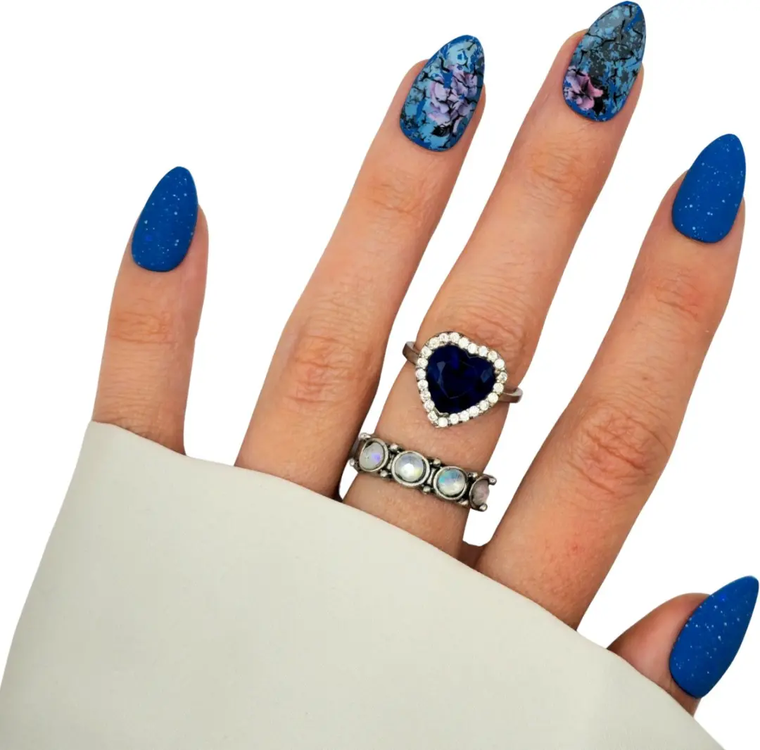 SD Press on Nails B-283 Plaknagels Blauw Glitter Matte Medium Almond - 20 Stuks