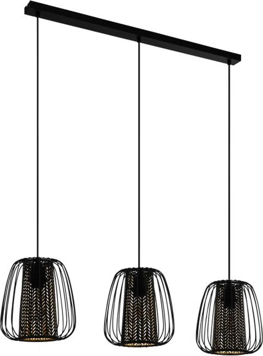 Eglo Curasao Hanglamp E27 - 3 Lichthoorns - 99,5 cm - Zwart/Goud